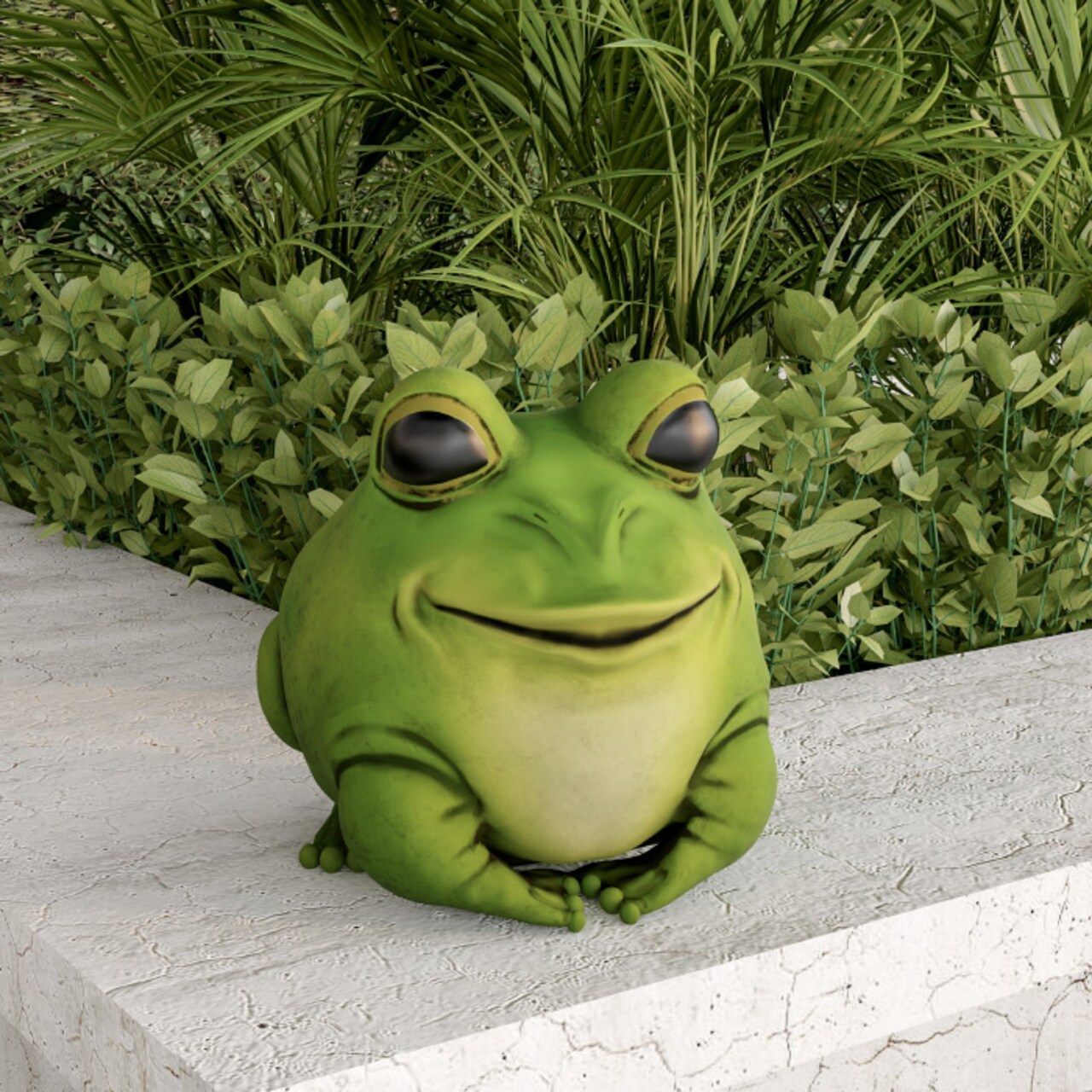 Pure Garden Frog Statue Bright Green Resin 6X6 Big Eyes Flower Bed Decor